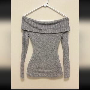 Y2K Gray Off-The-Shoulder Women's Sweater